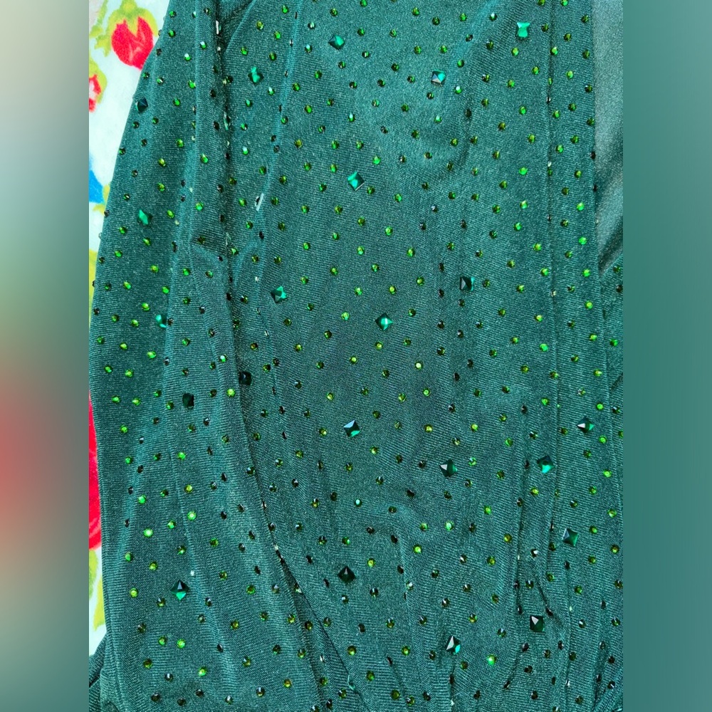 Windsor Green Bedazzled Long Sleeve Open Front Bodysuit - Picture 3 of 3
